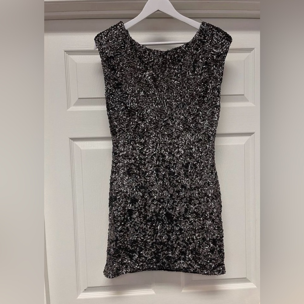 Alice + Olivia Black Sequin Mini Dress